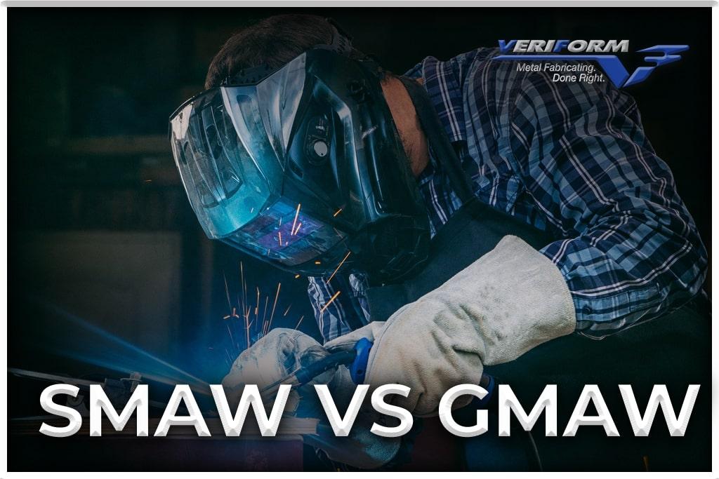 Man with protective equipment and a small diameter rod conducting Shielded Metal Arc Welding.