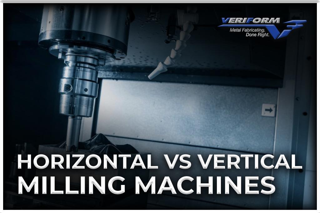 Featured image for horizontal vs vertical milling machine blog post. A milling machine sits on a silver metal background.