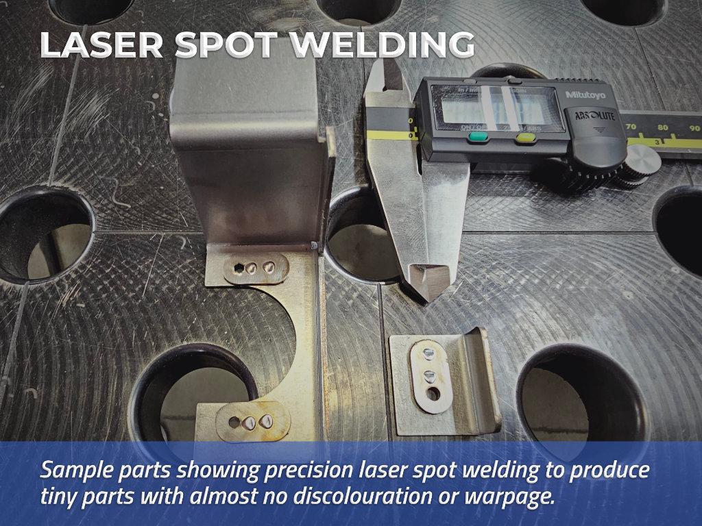 Sample parts showing precision laser spot welding to produce tiny parts with no discolouration or warpage.